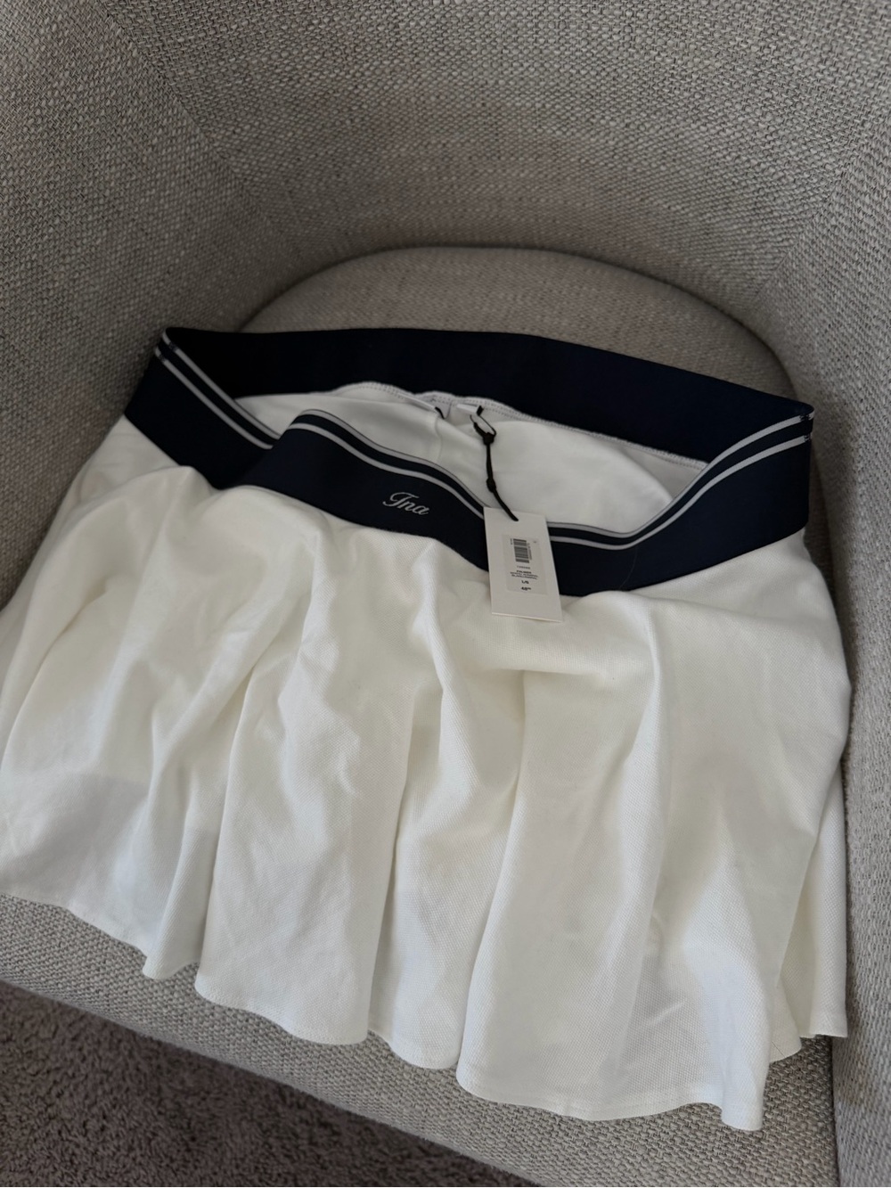 Tna White Pleated Tennis Skirt with Navy Waistband